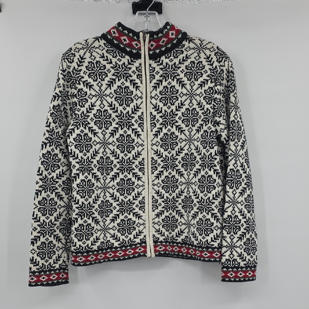 L.L. Bean Nordic Fair Island Snowflake Full Zip Cardigan Sweater Women's Size M